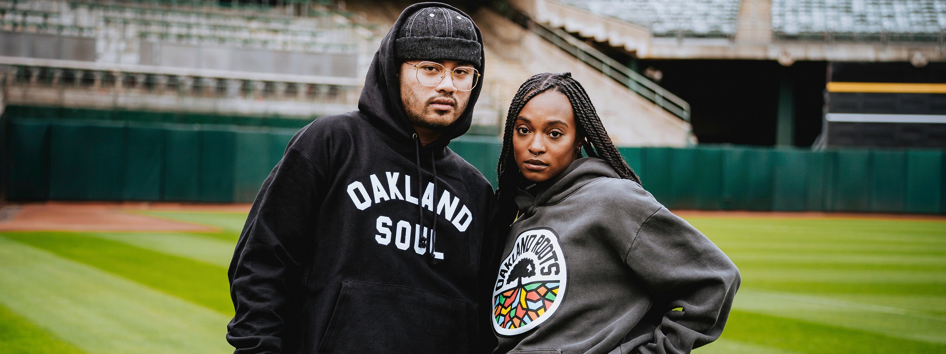 Oakland Roots SC Varsity jacket on model