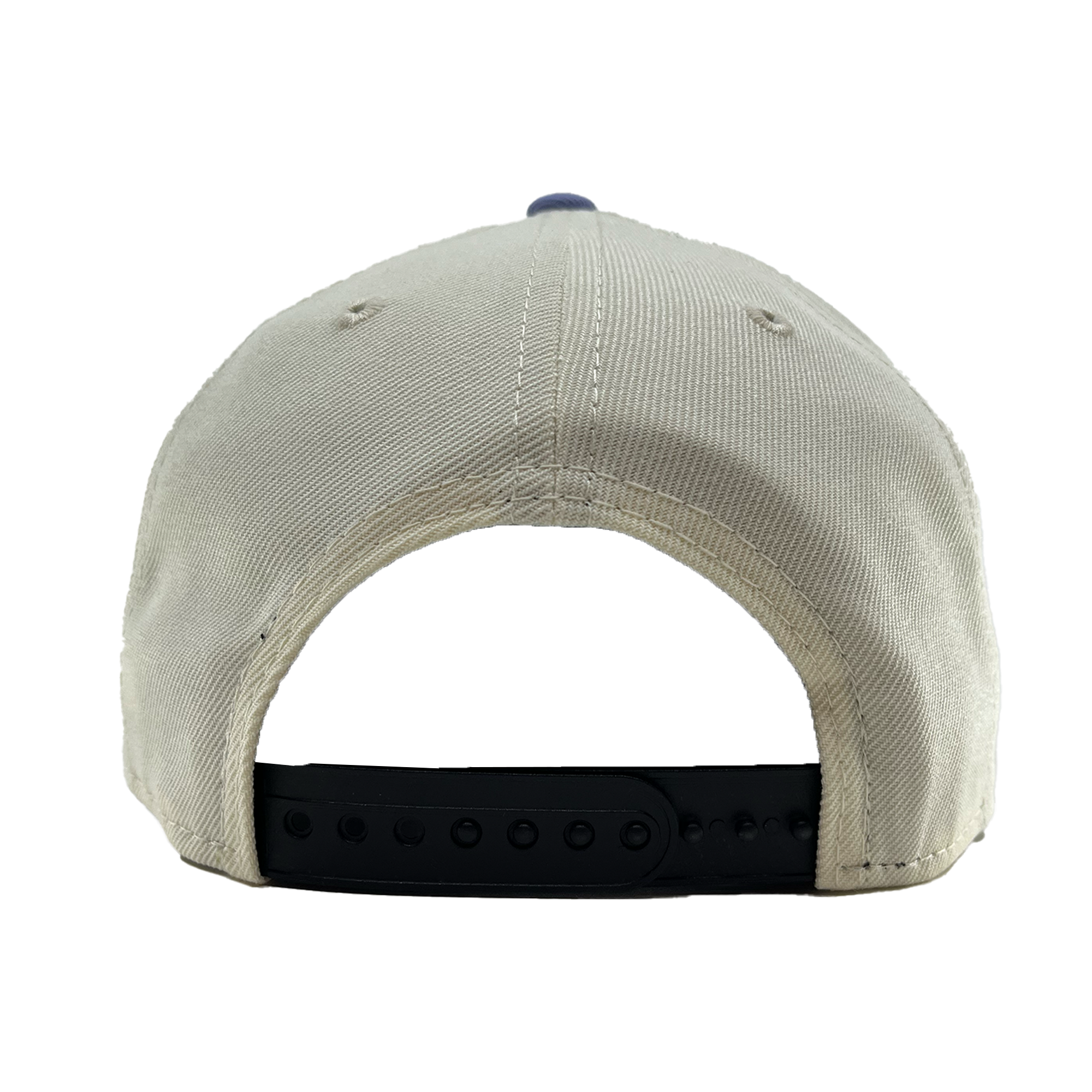 A beige GSV 9FORTY AF 2 Tone snapback by GSV, shown from the back with visible stitching, two ventilation holes, and a black adjustable strap with multiple sizing holes. The background is plain white.
