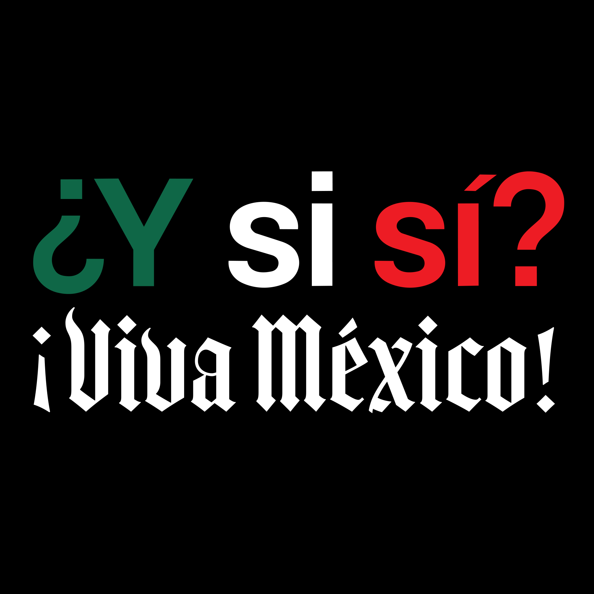 Oaklandish’s “¿Y si sí?” tee features the phrase on black: "Y" in green, "si" in white, and "sí?" in red (Mexico’s flag colors). Below, bold white Gothic script reads “¡Viva México!”, celebrating unión y esperanza.