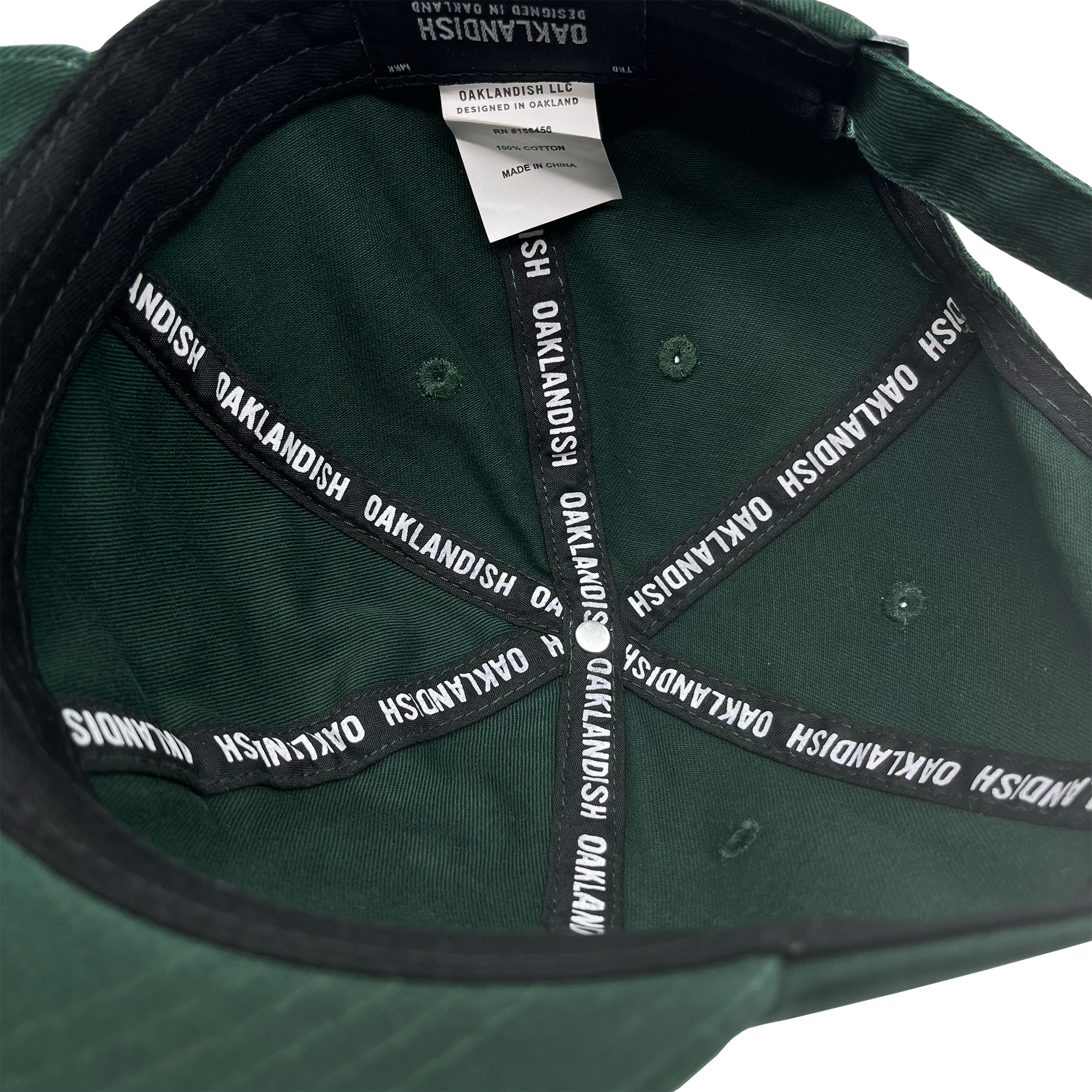 Inside view of green Oakland Ballers Dad Hat.