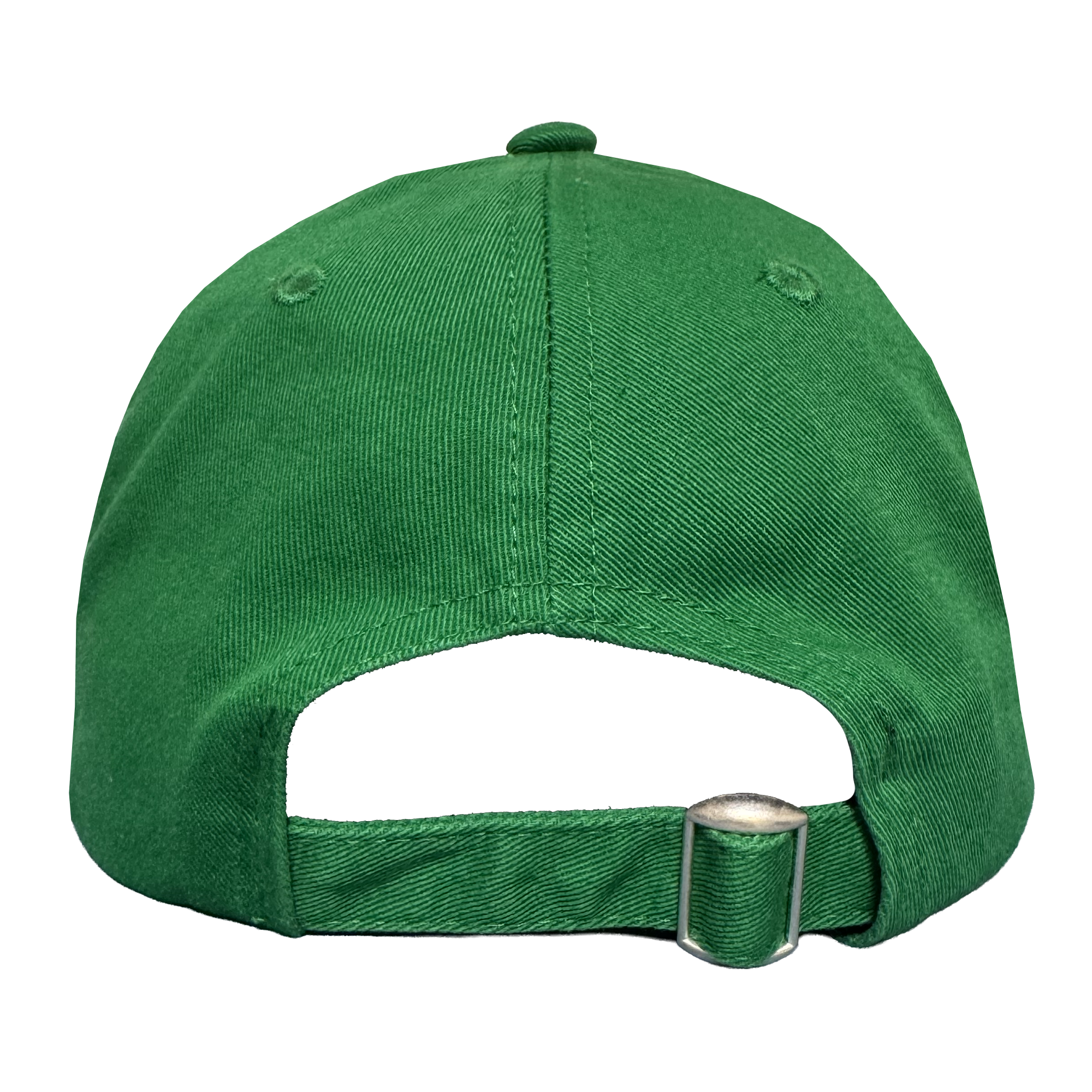The Oakland Ballers Dad Hat, by Oakland Ballers, is a green cap shown from the back with an adjustable strap and silver buckle. Its simple design features visible stitching, a top button, and is set against a white background.