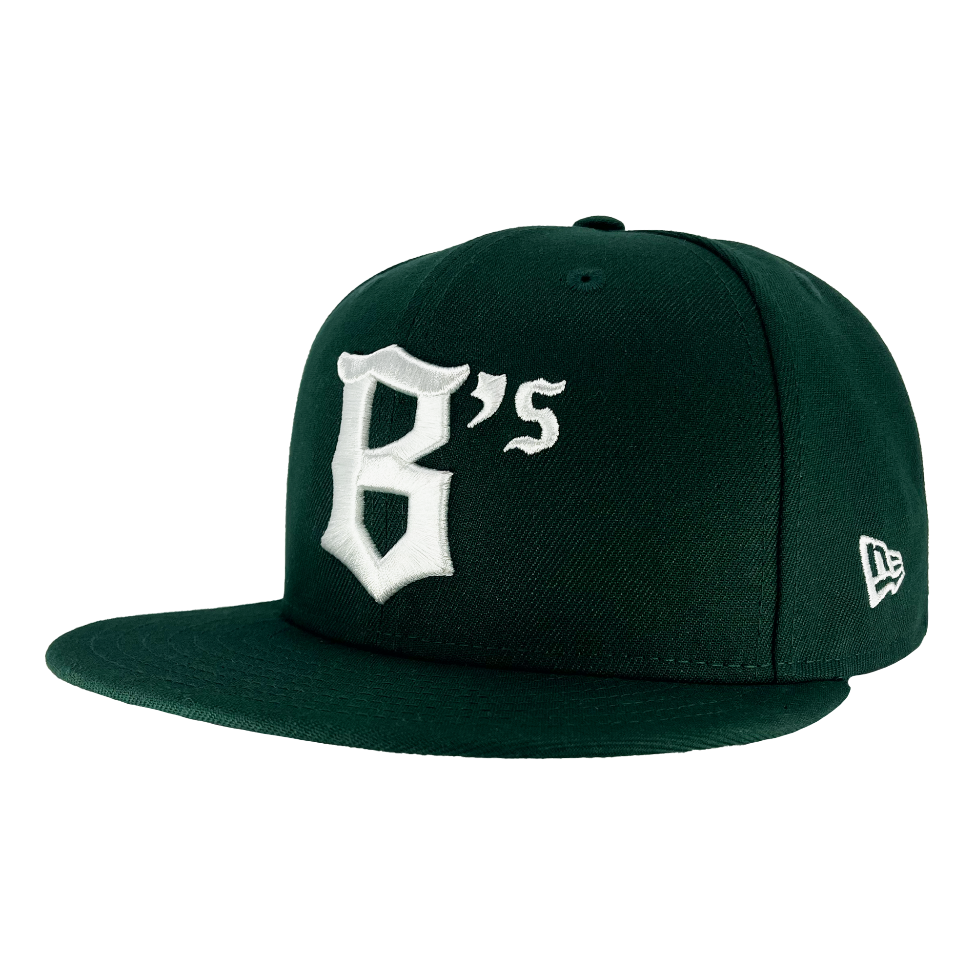 Angled view of New Era 59FIFTY Dark Green Oakland Ballers fitted.