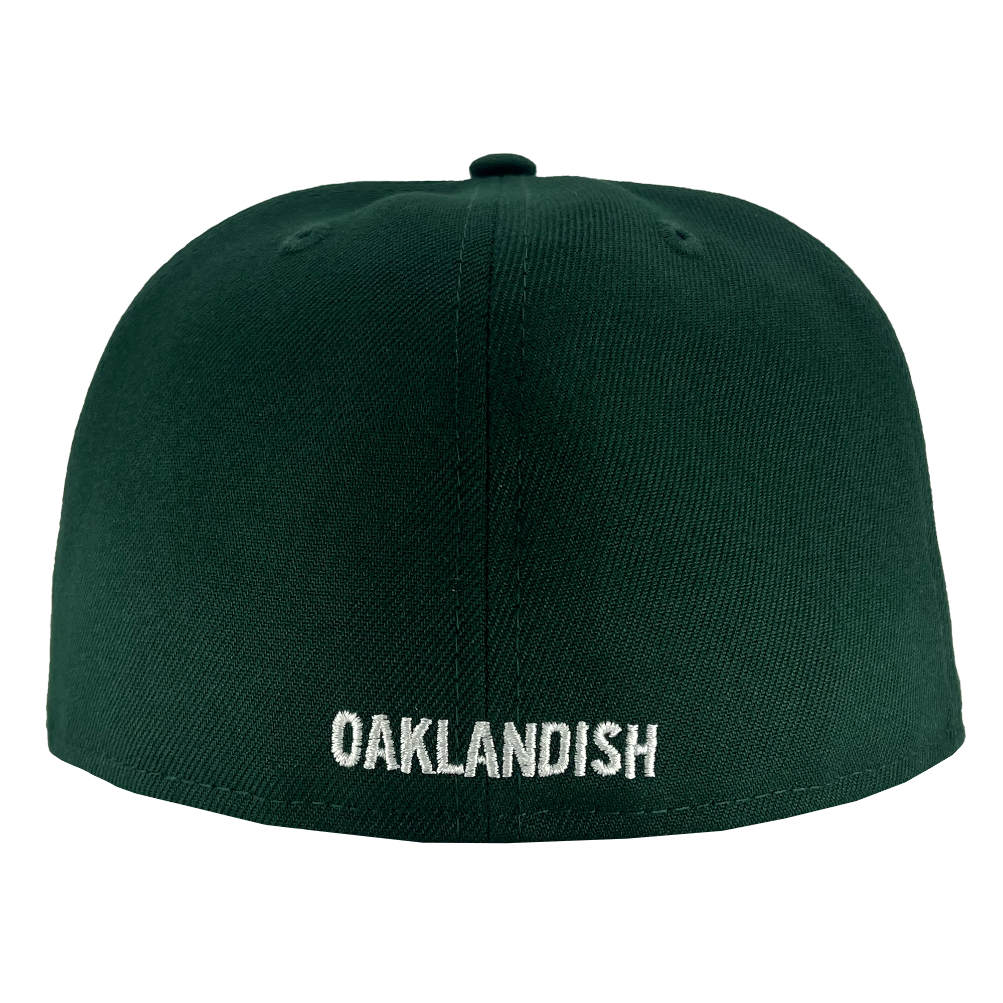 Back view with Oaklandish wordmark logo on New Era 59FIFTY Dark Green Oakland Ballers fitted.