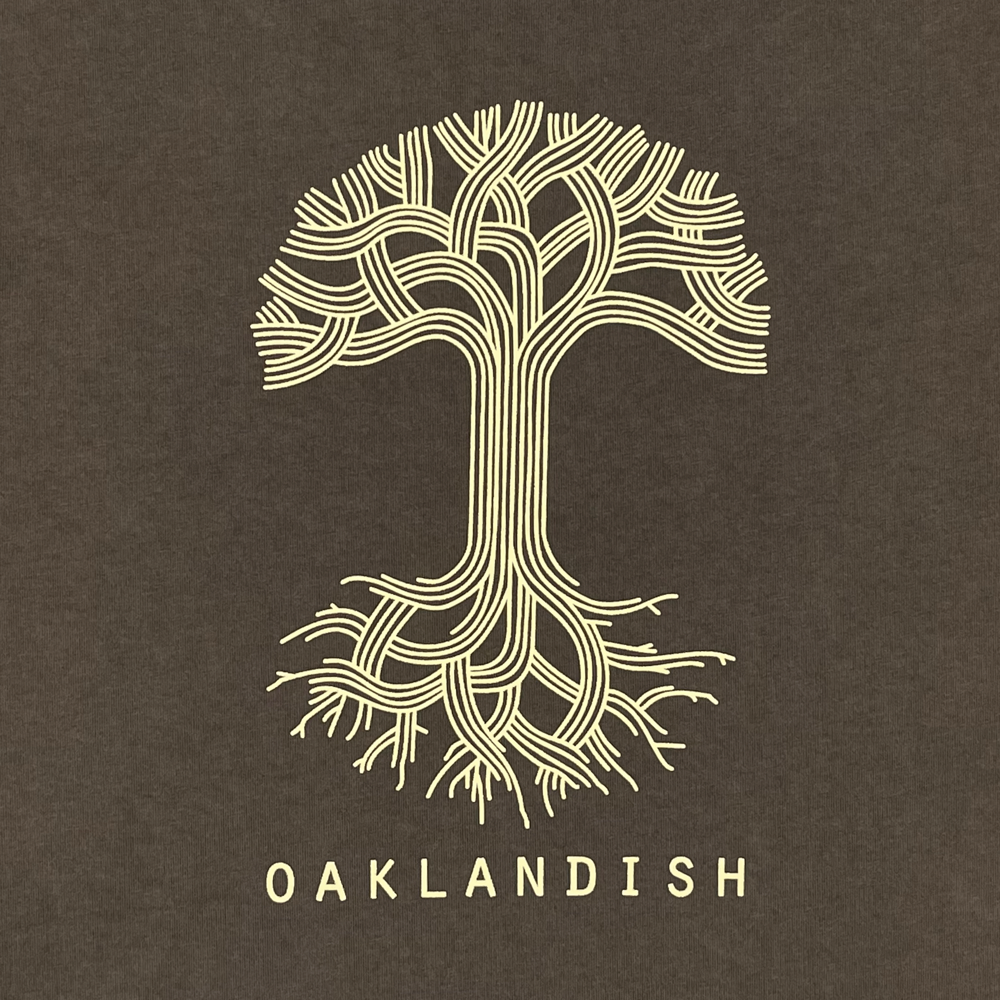 Detailed front view Oaklandish classic heavy logo tee faded brown