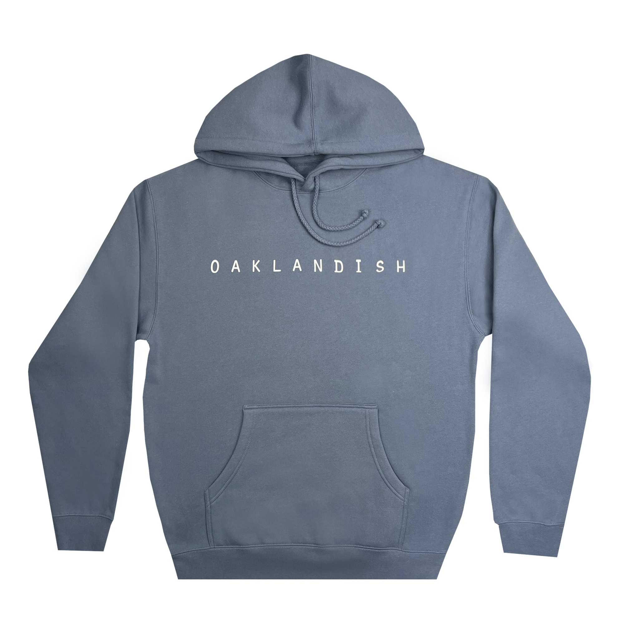 Front view of Premium pullover Hoodie - Classic Oaklandish, Storm blue.