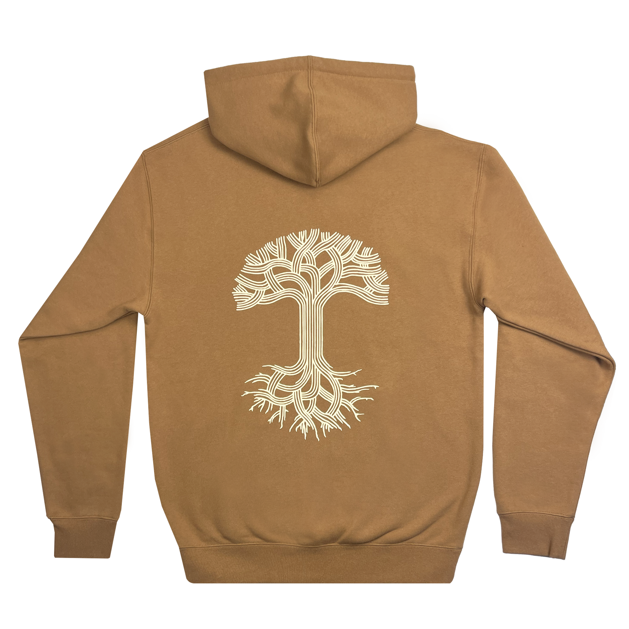 Back view of Premium pullover Hoodie - Classic Oaklandish, Saddle brown.