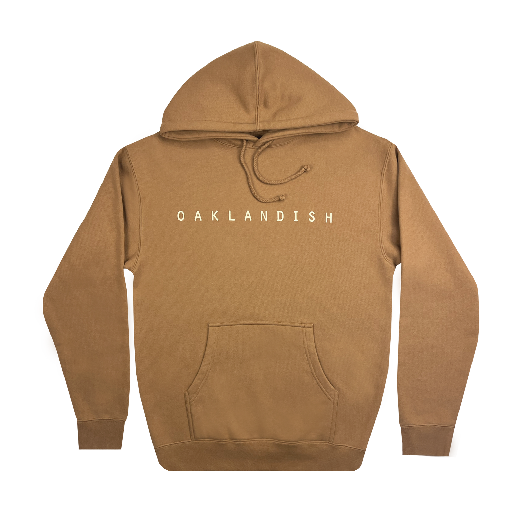 Front view of pullover Hoodie - Classic Oaklandish, Saddle brown.