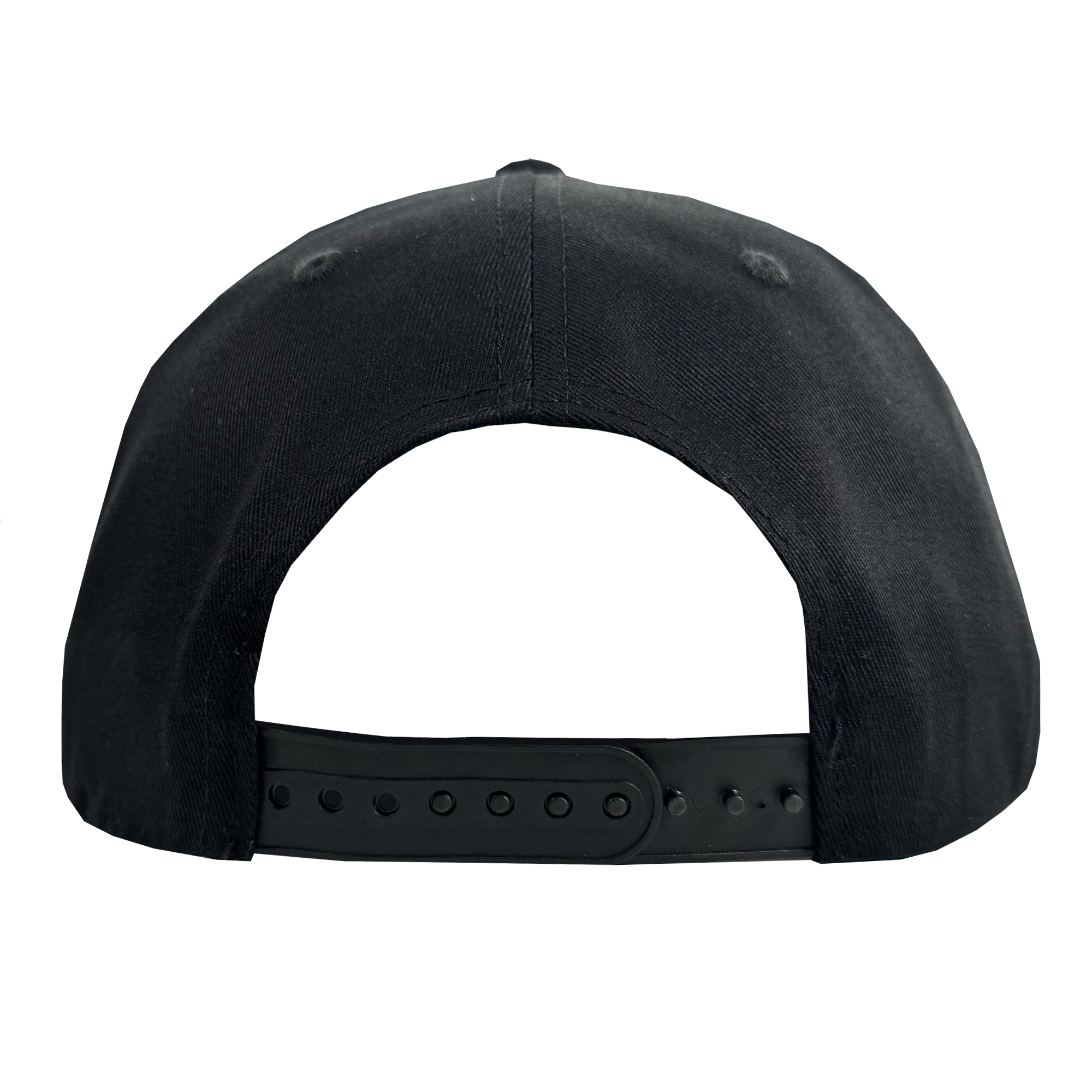 The Oakland Roots SC Growth Cap is a black 5-panel cap seen from the back, with a curved opening and an adjustable black plastic snapback strap. The cap is plain, without visible logos or decorations.