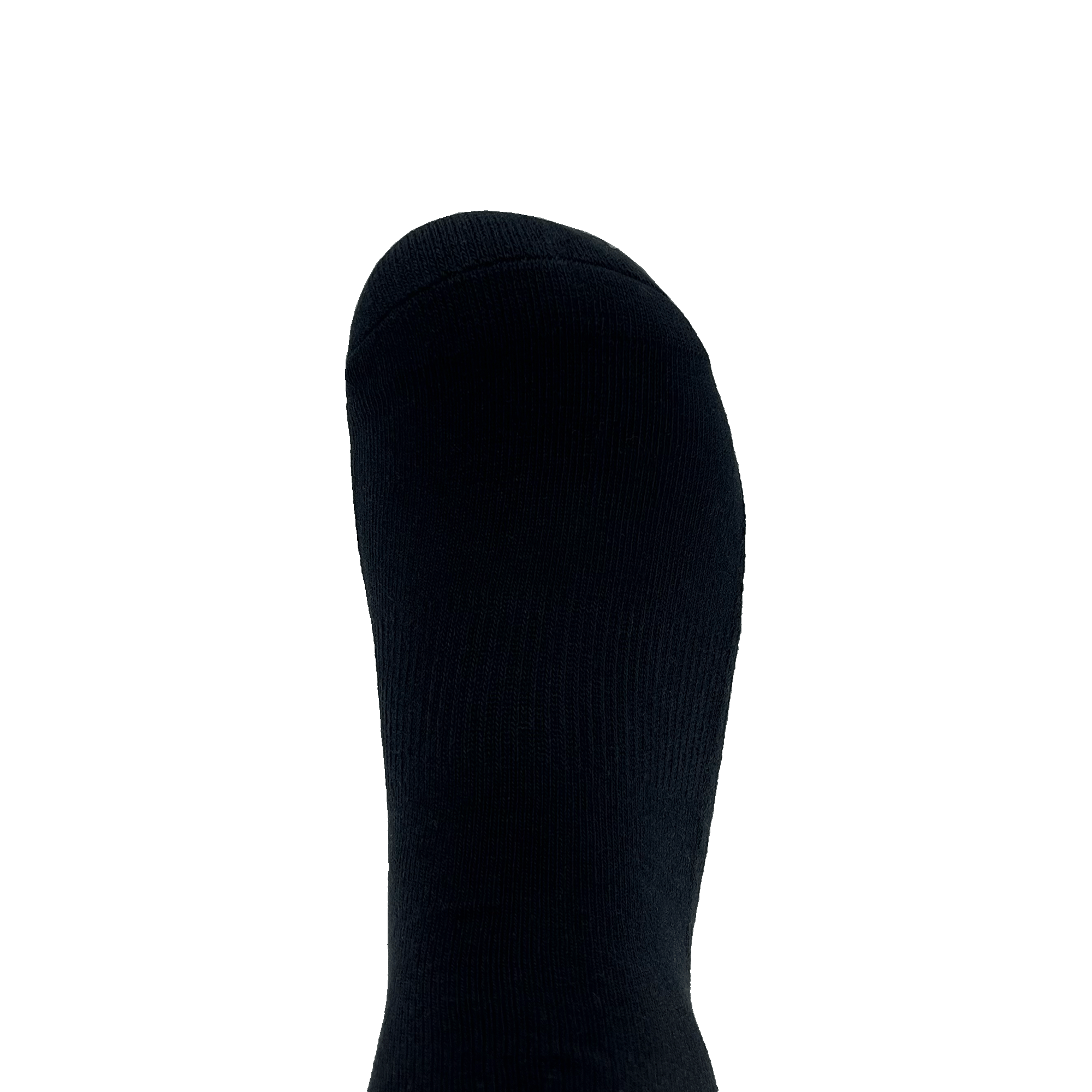 Close-up of the toe of a black Oaklandish crew sock.