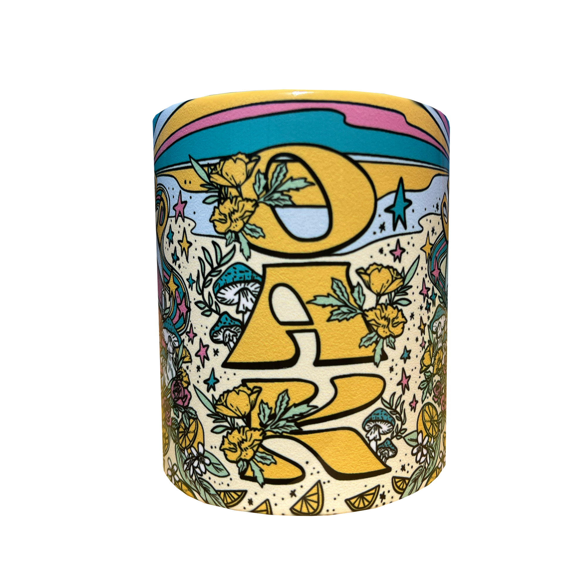 Oakland Dream mug with Oakland dream all over print, C handle , and 'OAK' text.