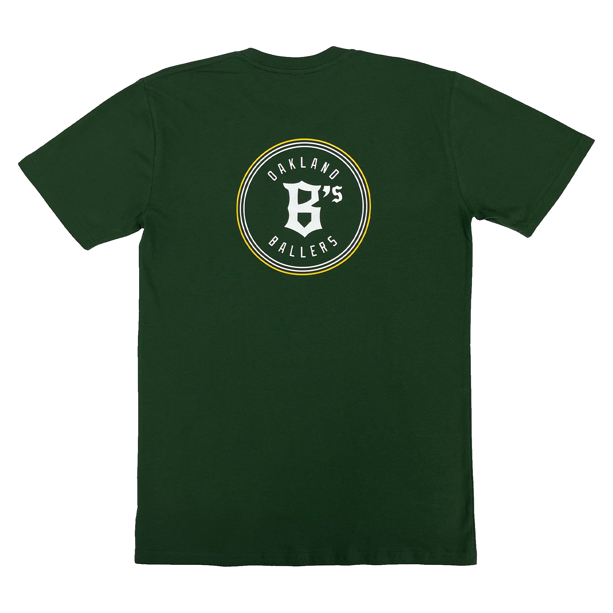 Oakland Ballers Circle logo with B's in middle of circle on Forest Tee..
