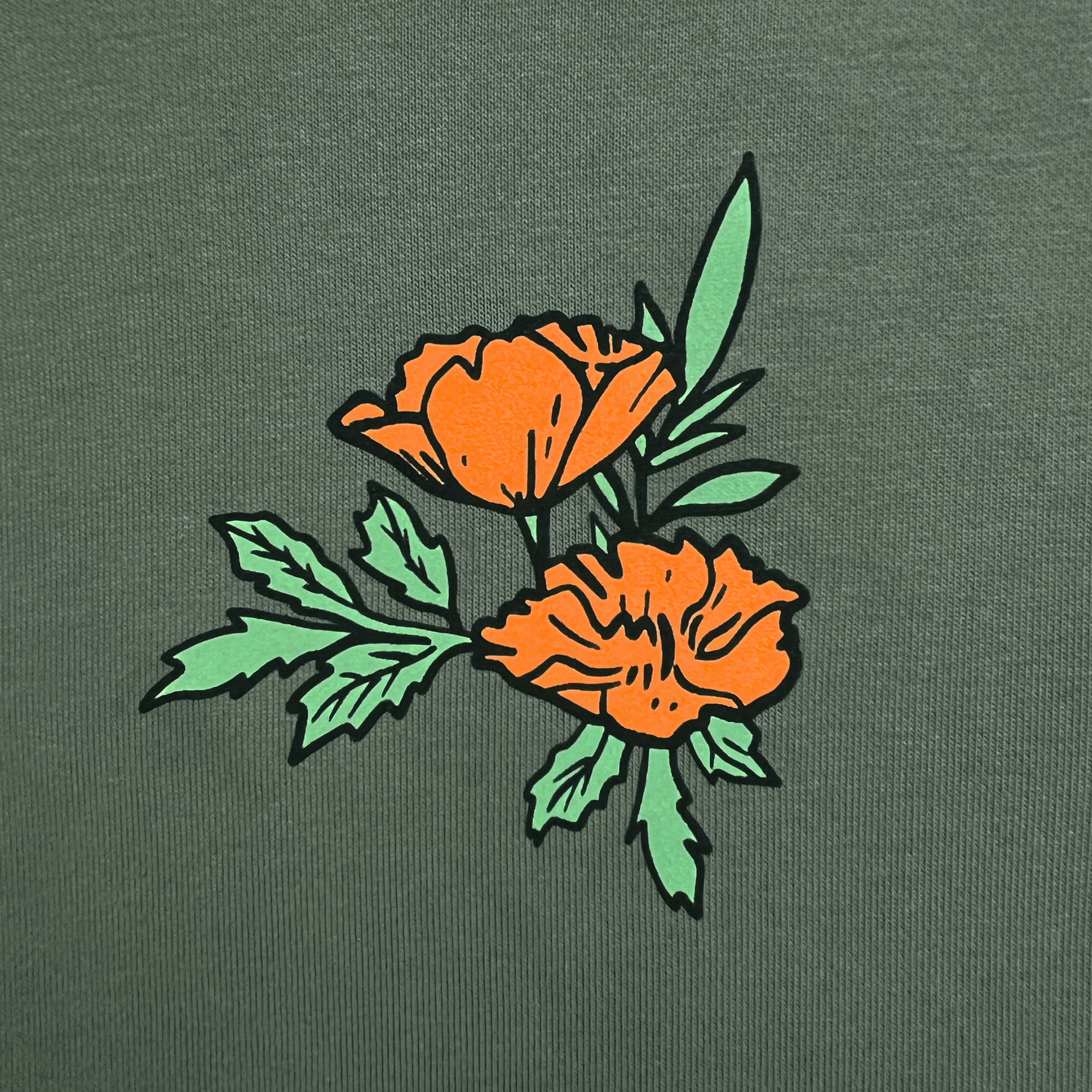 Detail front view of premium green hoodie with Oakland Dream design .