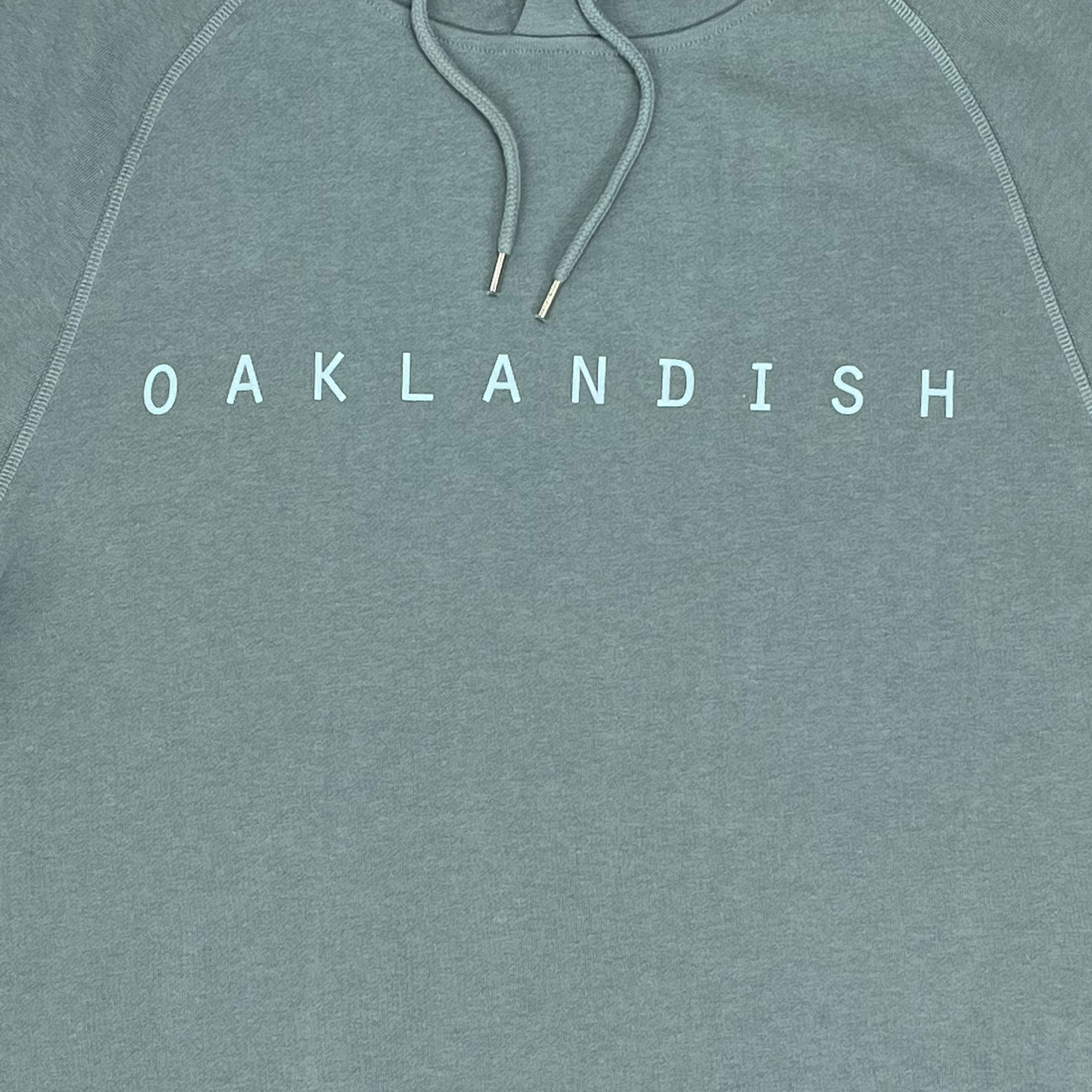 Detailed front view of premium pullover Hoodie - Classic Oaklandish, mineral