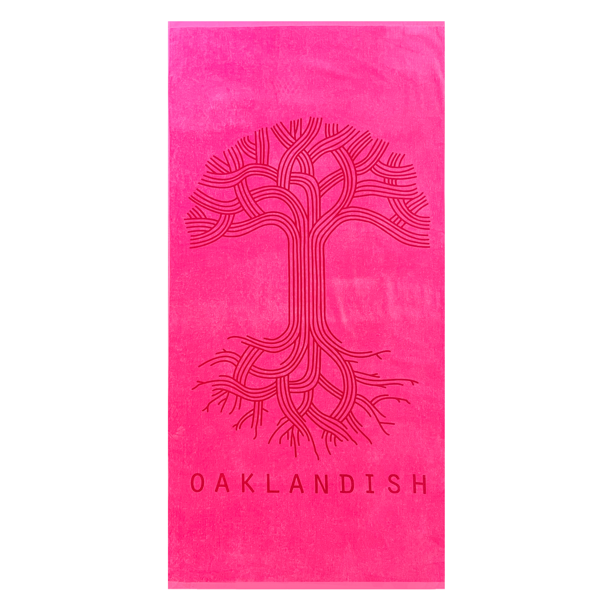 Oversized bright pink plush beach with classic Oaklandish logo and wordmark.