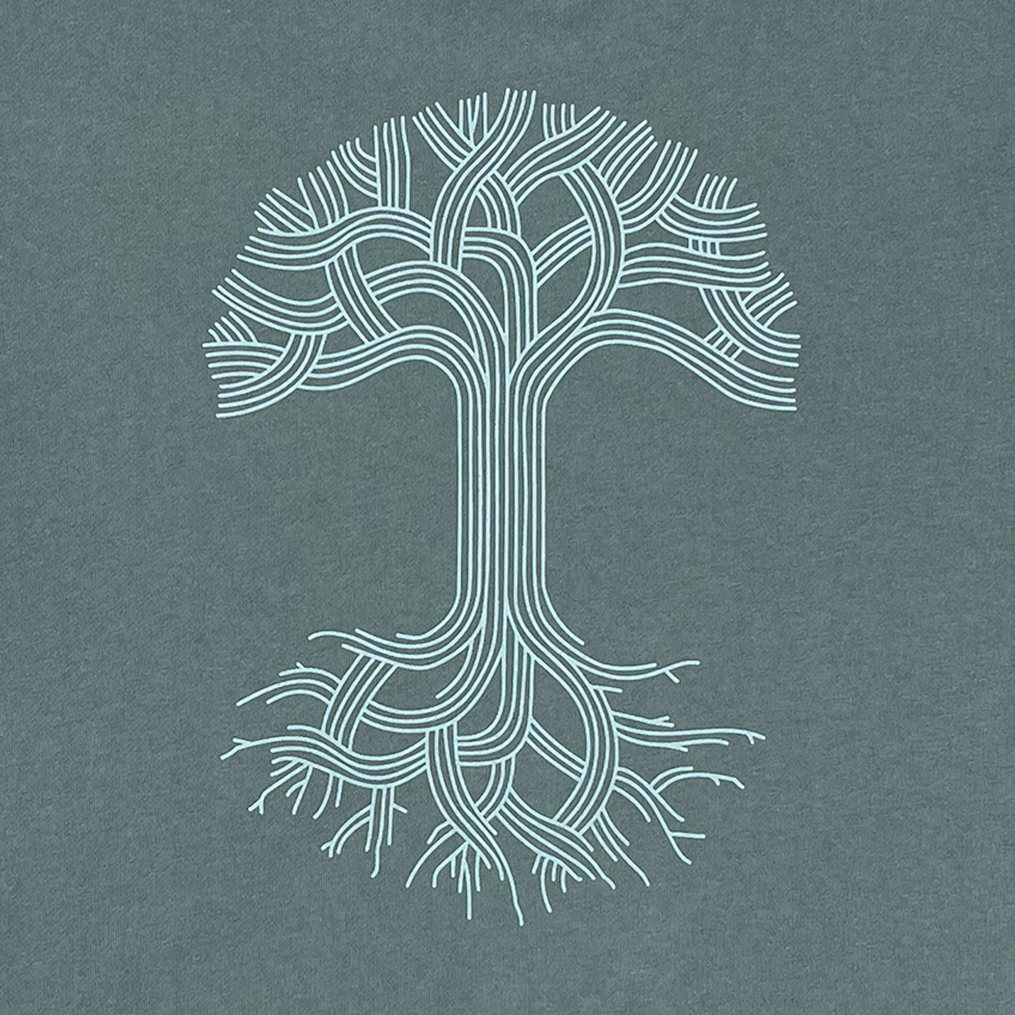 Detailed back view of Premium crewneck sweatshirt - Oaklandish tree logo, Mineral