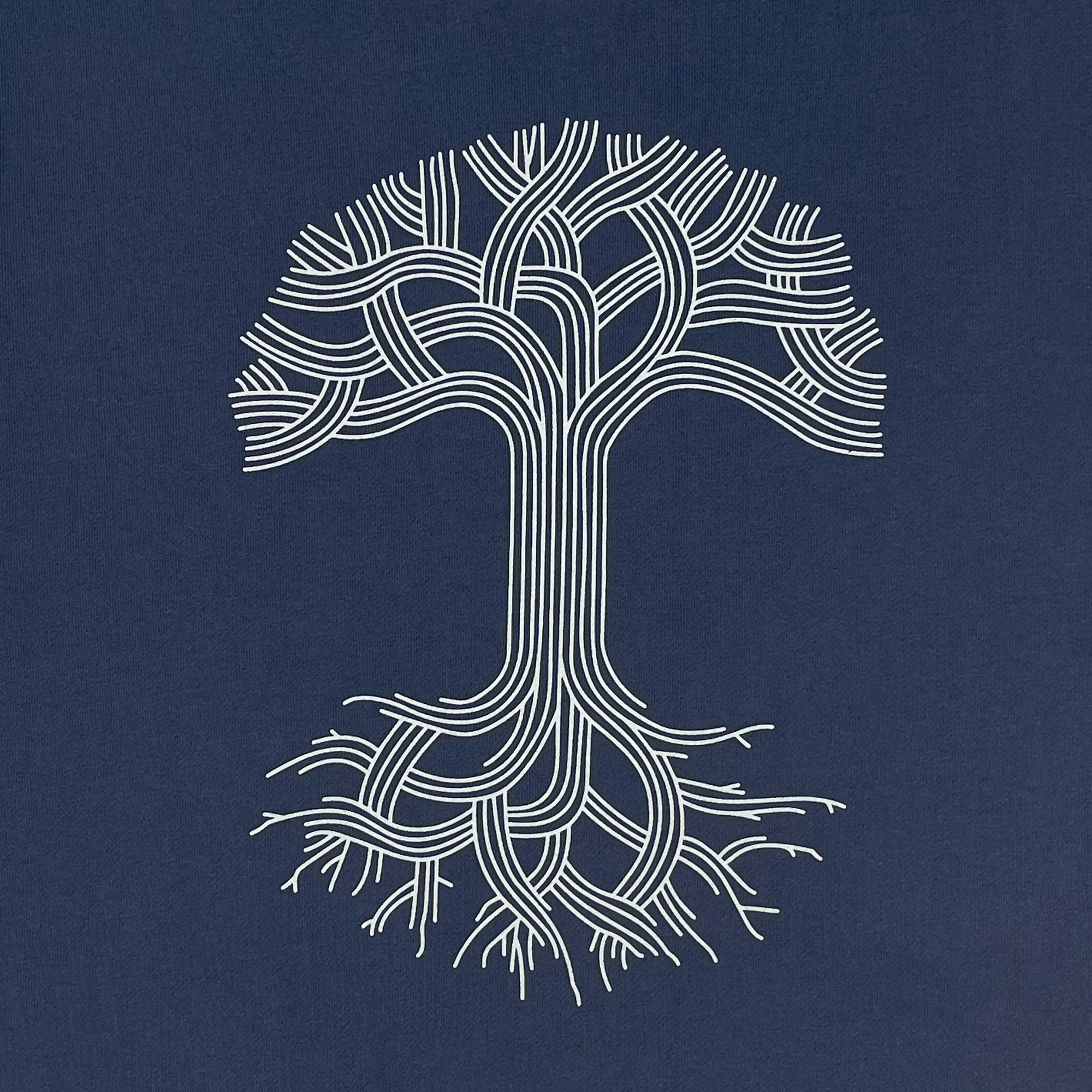 Detailed back view of Premium crewneck sweatshirt - Oaklandish tree logo, Petrol Blue