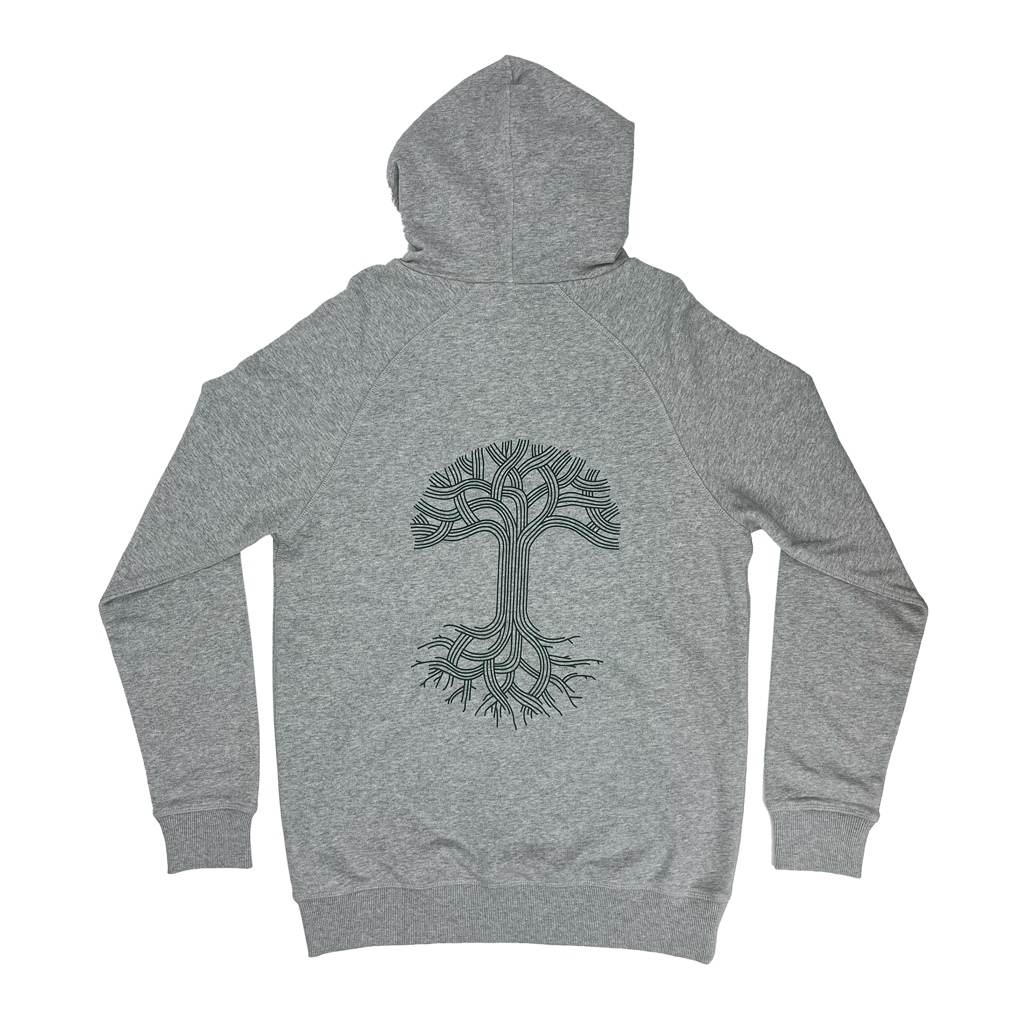 Back view of Premium pullover Hoodie - Classic Oaklandish, Athletic Heather Grey