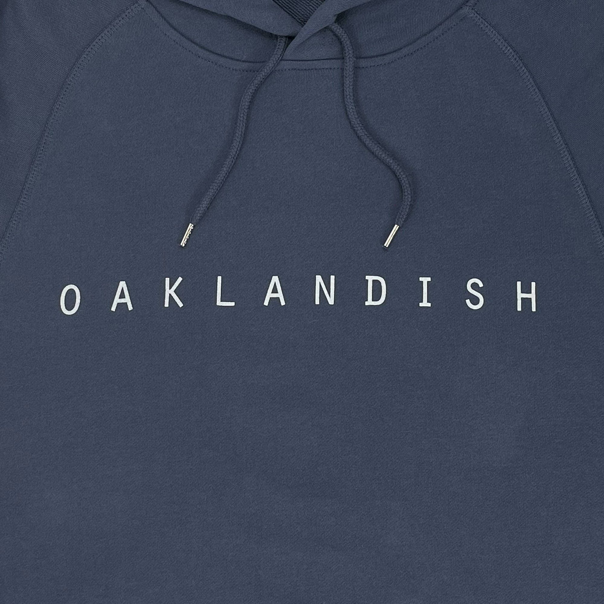 Detailed front view of premium pullover Hoodie - Classic Oaklandish, Petrol blue