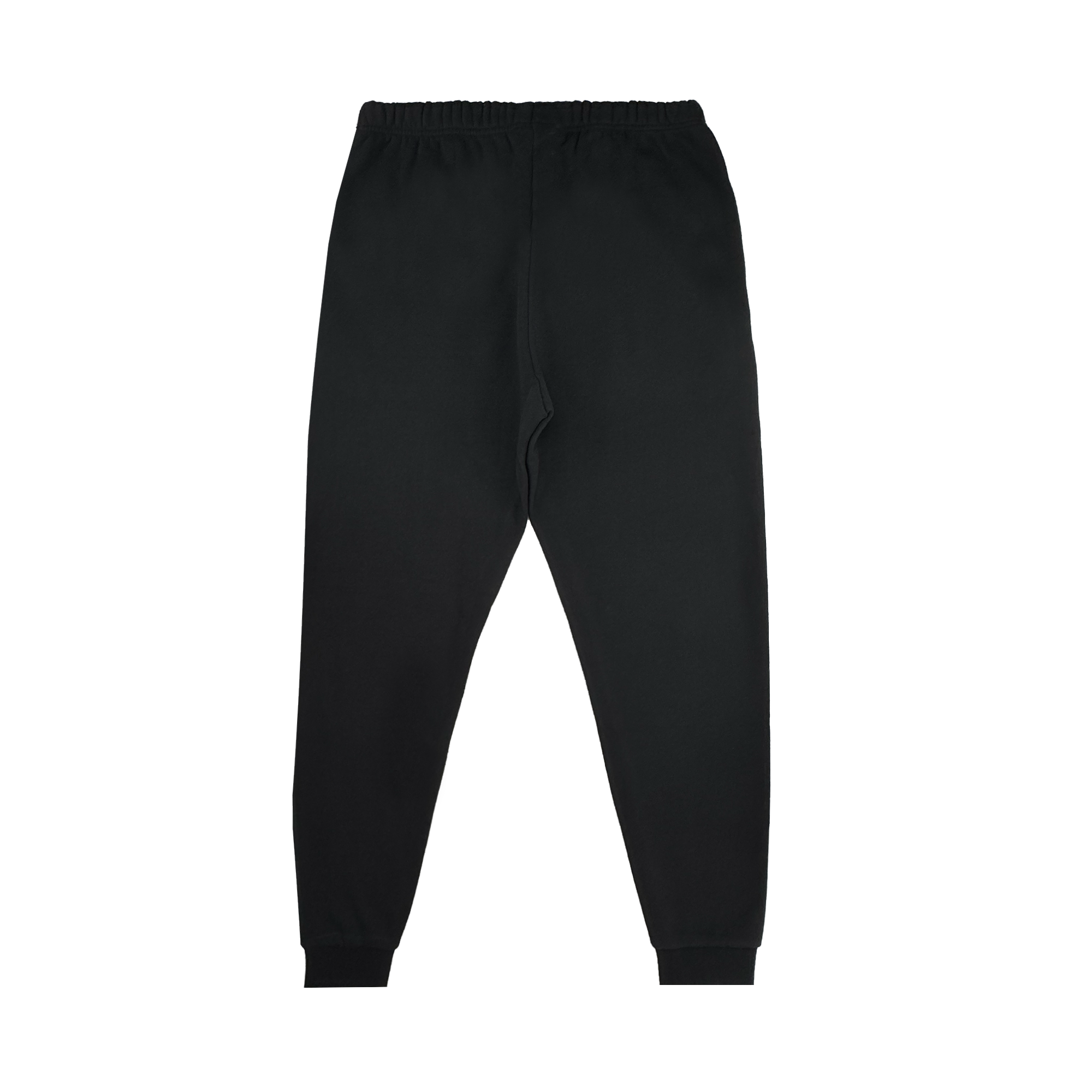 The Oakland Roots SC University Pant, a pair of plain black men’s sweatpants, features an elastic waistband and ankle cuffs, soft loose-fitting fabric for classic comfort, and a logo-free design. Displayed on a white background.