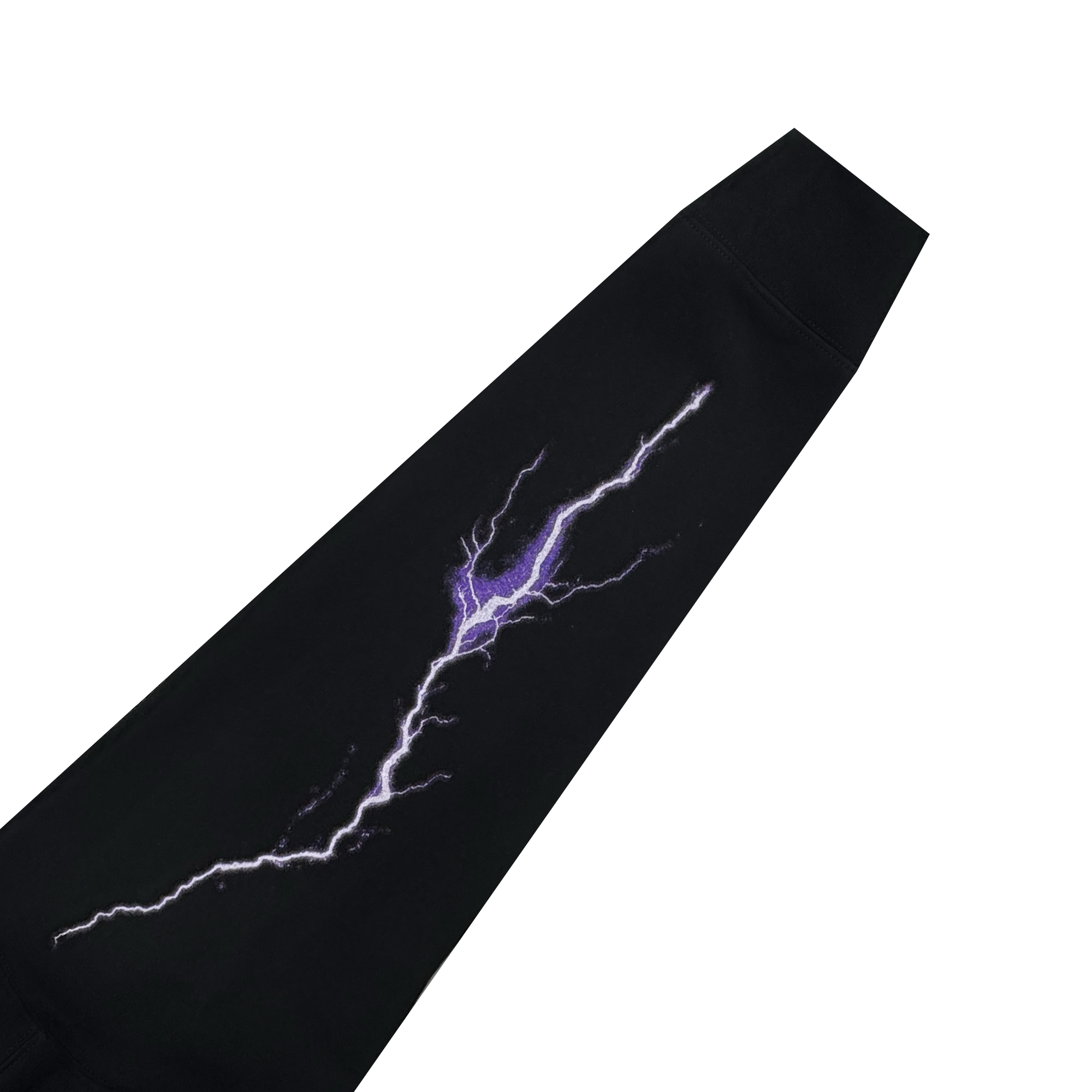 The GSV Women's Golden State Valkyries Violet Lightning Hoodie features a bold white and purple lightning bolt graphic in a dynamic, jagged design across its black fleece fabric.