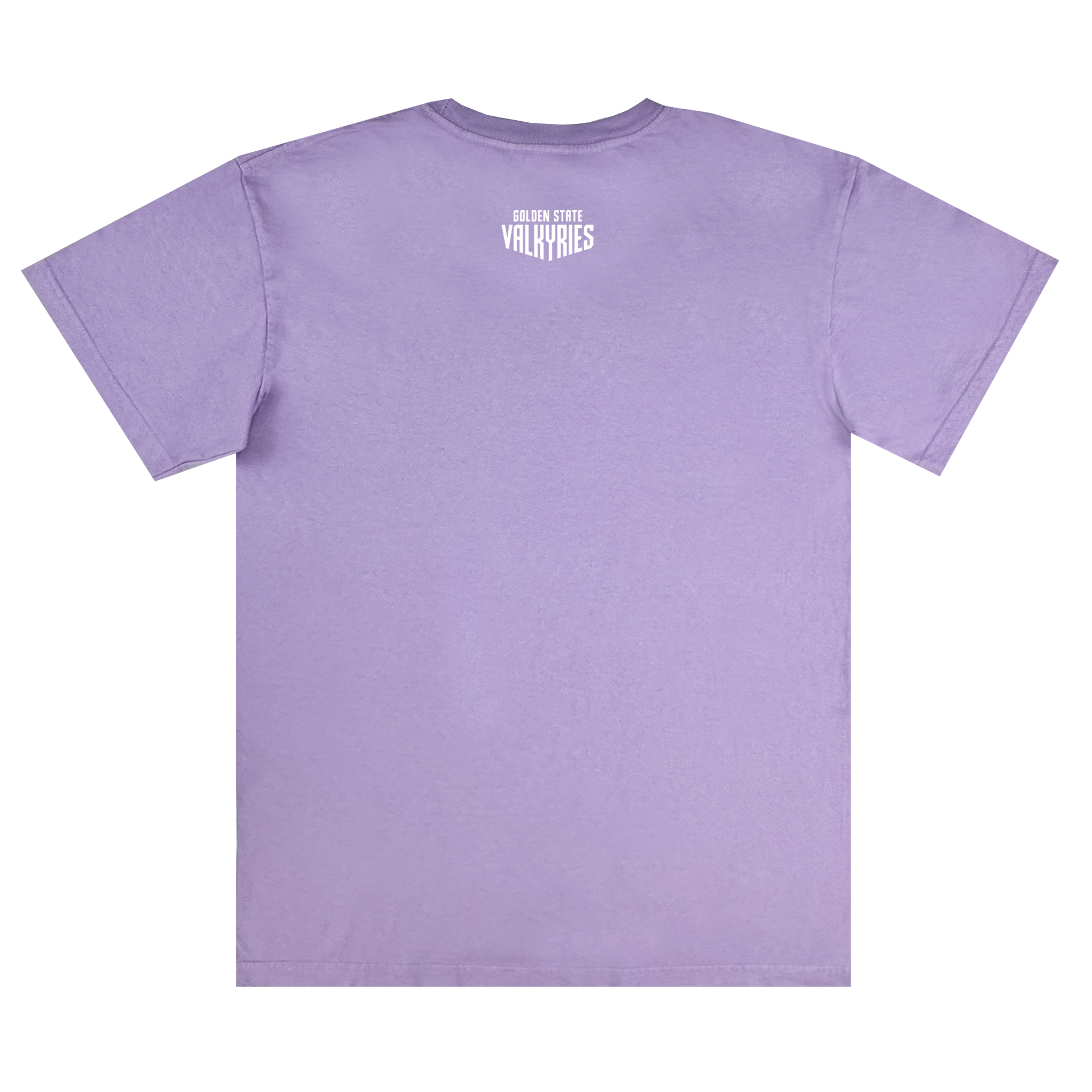 A plain lavender GSV Golden State Valkyries Rec League Premium Tee made from organic cotton, shown from the back. "ODEON STATE VALKYRIES" is printed in small bold white text near the neckline; the rest is unadorned.