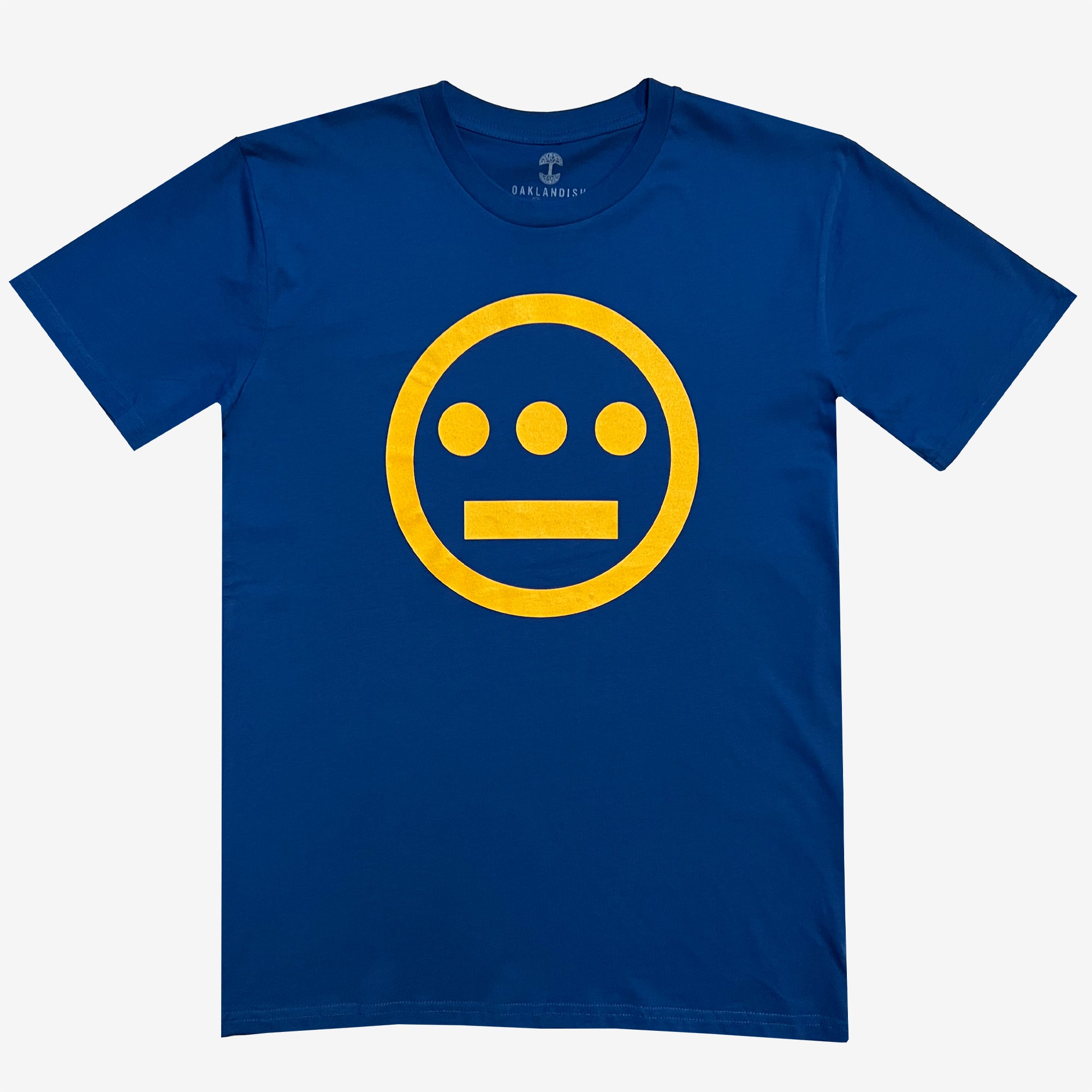 Royal blue t-shirt with yellow Hieroglyphics Hip-Hop logo on center chest.