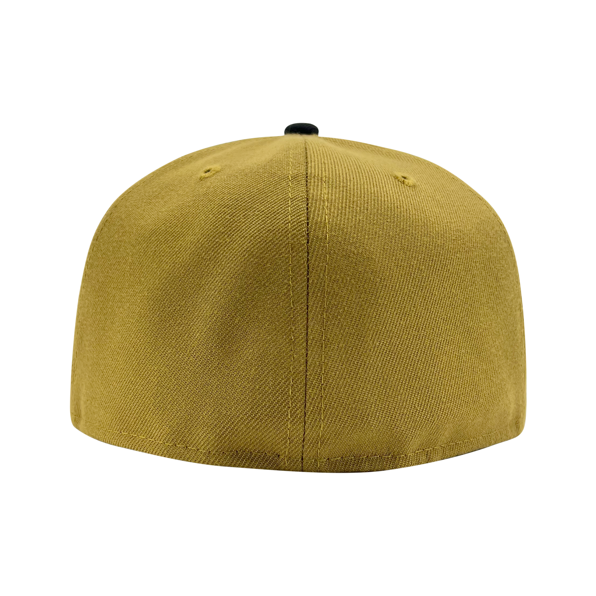 Backside of New Era 59FIFTY gold fitted hat.
