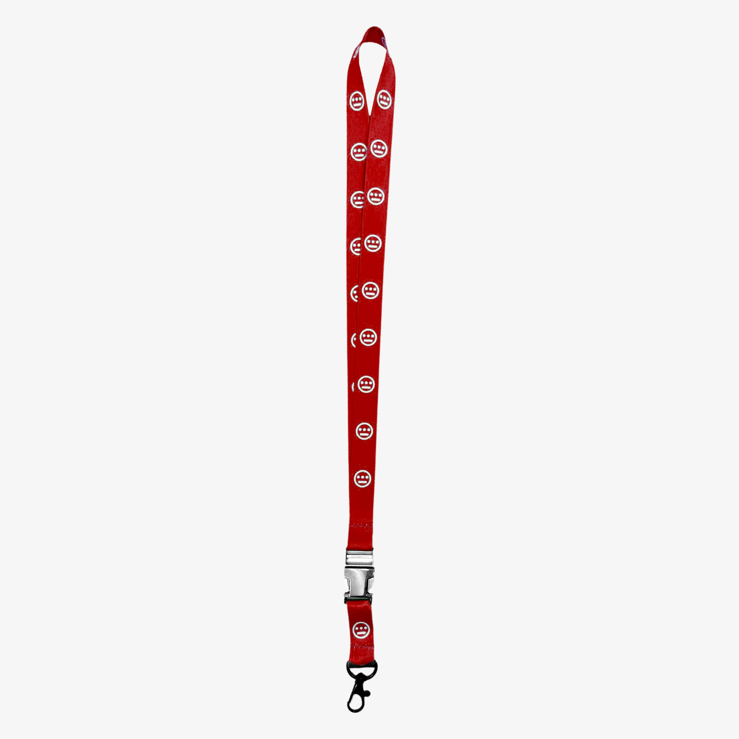 Red quick release lanyard with white Hieroglyphics hip-hop logo on repeat. 