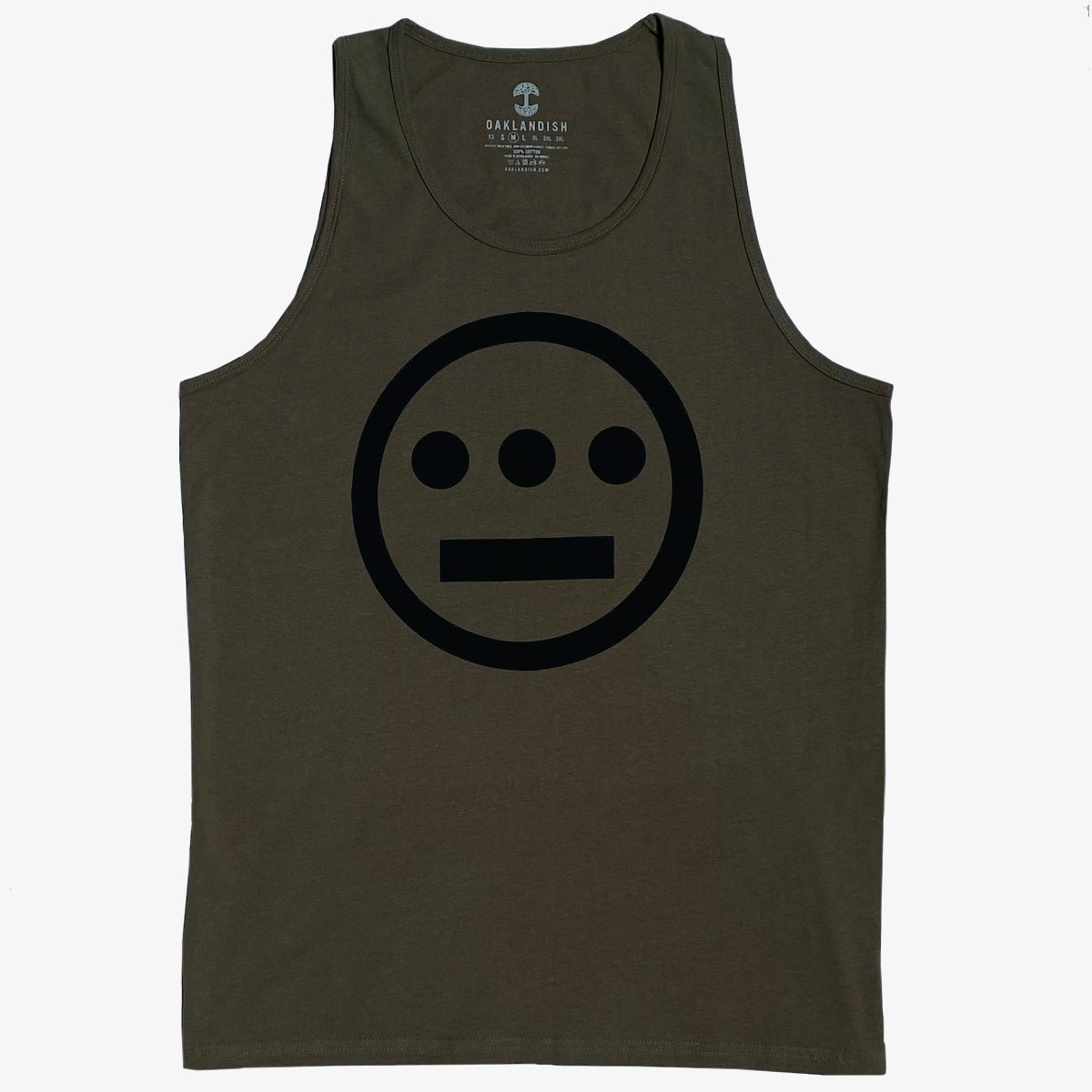 Military green tank top with black Hieroglyphics hip hop logo on the chest.