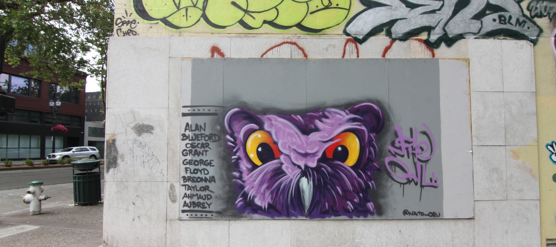 Night Owl Graffiti on Outdoor Wall in Oakland -  We Are Oaklandish