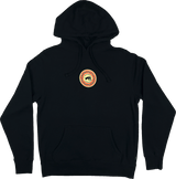 Front side view of black limited edition collectors hoodie with Panther Power small Panther Power circle graphic on the chest.