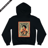 Backside view of black limited edition collectors hoodie featuring an illustration by Shepard Fairey, founder of Black Panthers. 