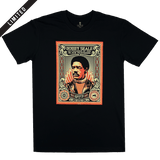 Large illustrated graphic by Shepard Fairey, founder of Black Panthers on a black t-shirt with LIMITED banner. 