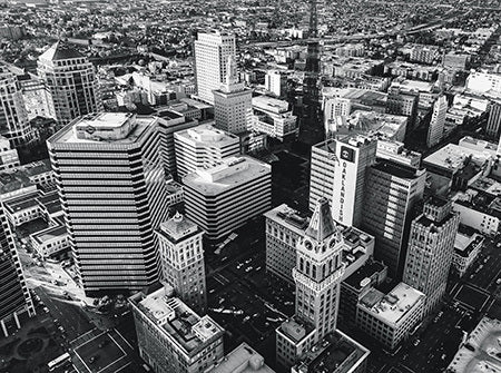 Image of aerial view of downtown oakland to serve as a visual representaion for Oaklandish innovators.
