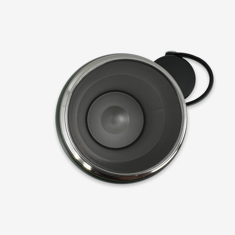 Close-up of the black screw-on lid for 32 oz Oaklandish water canteen.