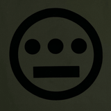 Close up of Hiero logo printed in black ink on backside of an Olive coaches jacket.