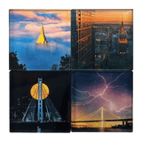 Front view of set of four fridge magnets with images by Oakland photographer Vincent James.