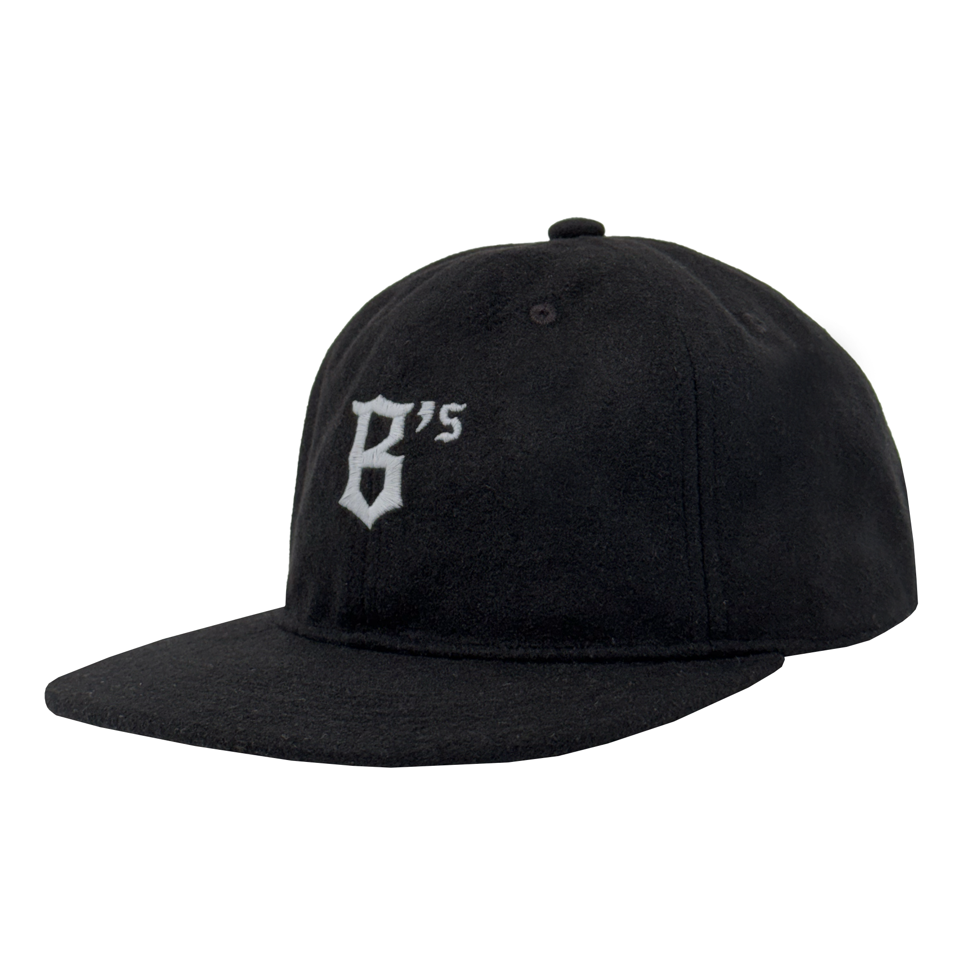 The Oakland Ballers B Strapback is a black flat-brim hat with "B's" in white old English font embroidered on the front, adjustable strapback, top button, and visible stitching. Brand: Oakland Ballers.