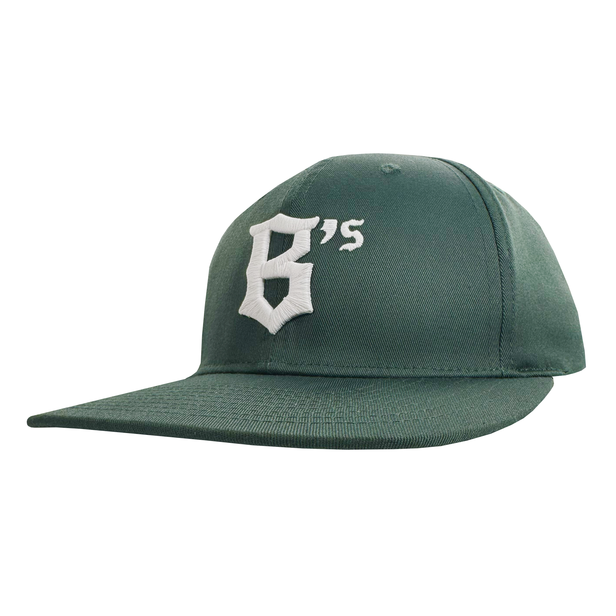 The Oakland Ballers Flexfit Cap by Oakland Ballers is a dark green baseball cap with a flat brim and bold white "6's" embroidery on the front left panel, celebrating the Pioneer League pro baseball team. Plain white background.