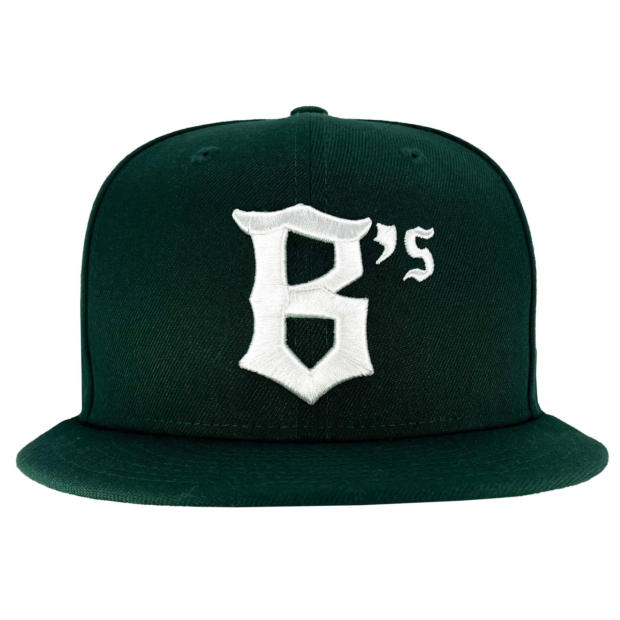 Front view of New Era 59FIFTY Dark Green Oakland Ballers fitted.