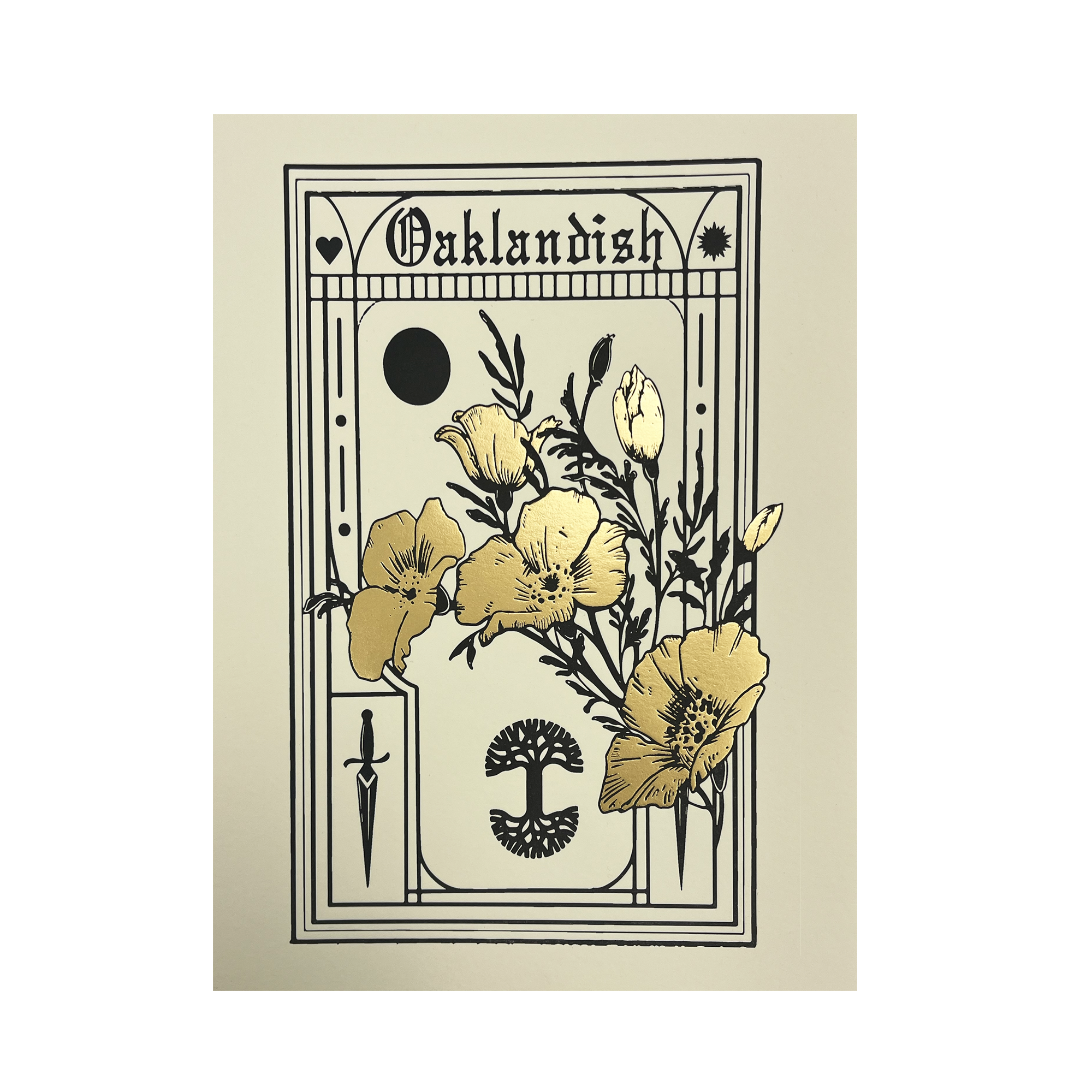  Oaklandish Blossom graphic, tree logo, and wordmark on a linen-colored poster.