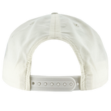 Back of ecru nylon snapback cap.