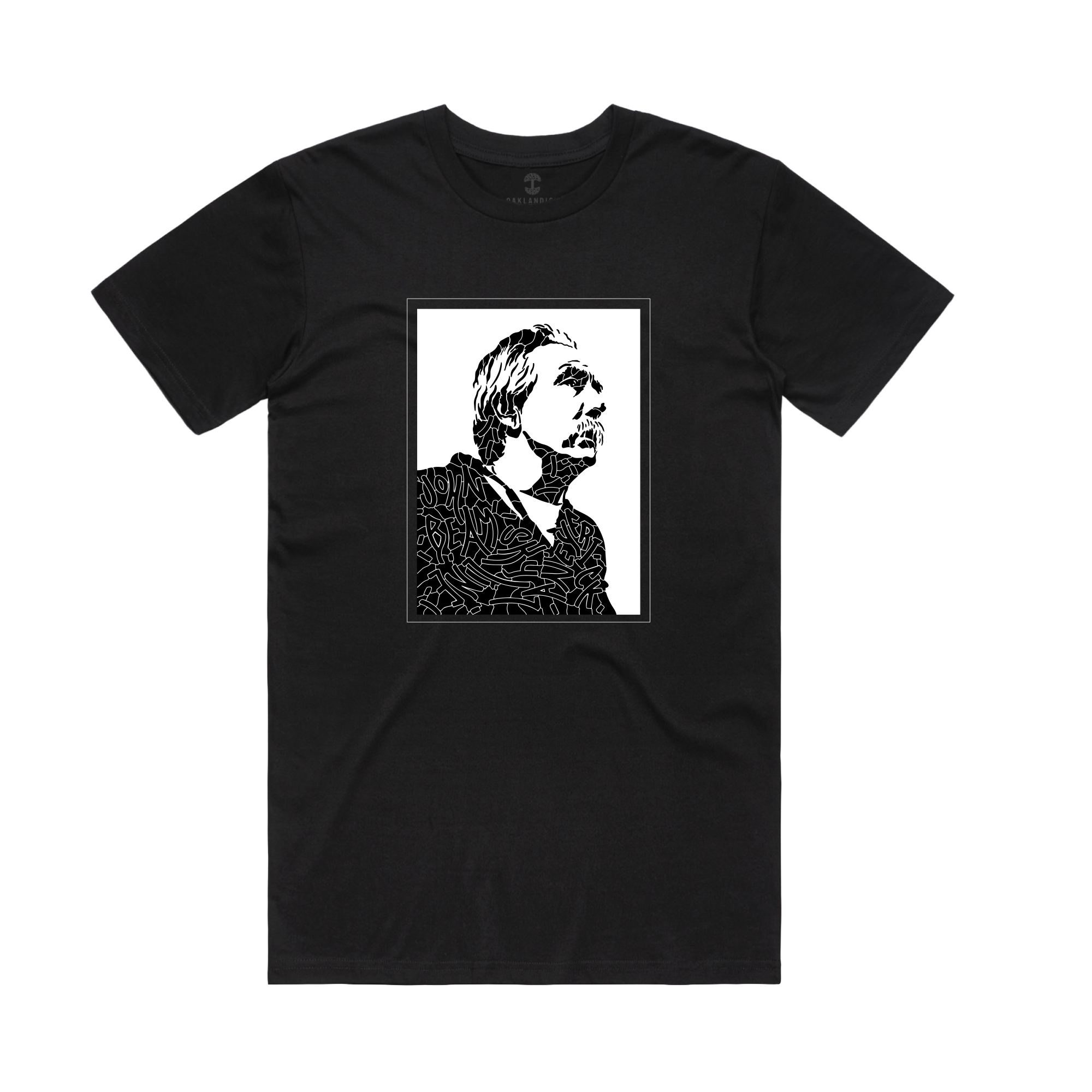 The Coach Beam's Legacy Tee by Other features a bold black-lined graphic of a contemplative person looking upward atop a white rectangular background, celebrating the Coach Beam legacy on a classic black t-shirt.