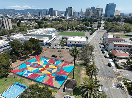 Aerial view of Lowell basketball court in West Oakland, CA