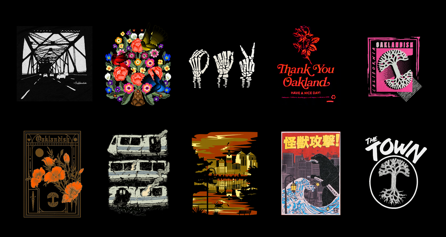 On a black background, 10 images of designs that we have created.