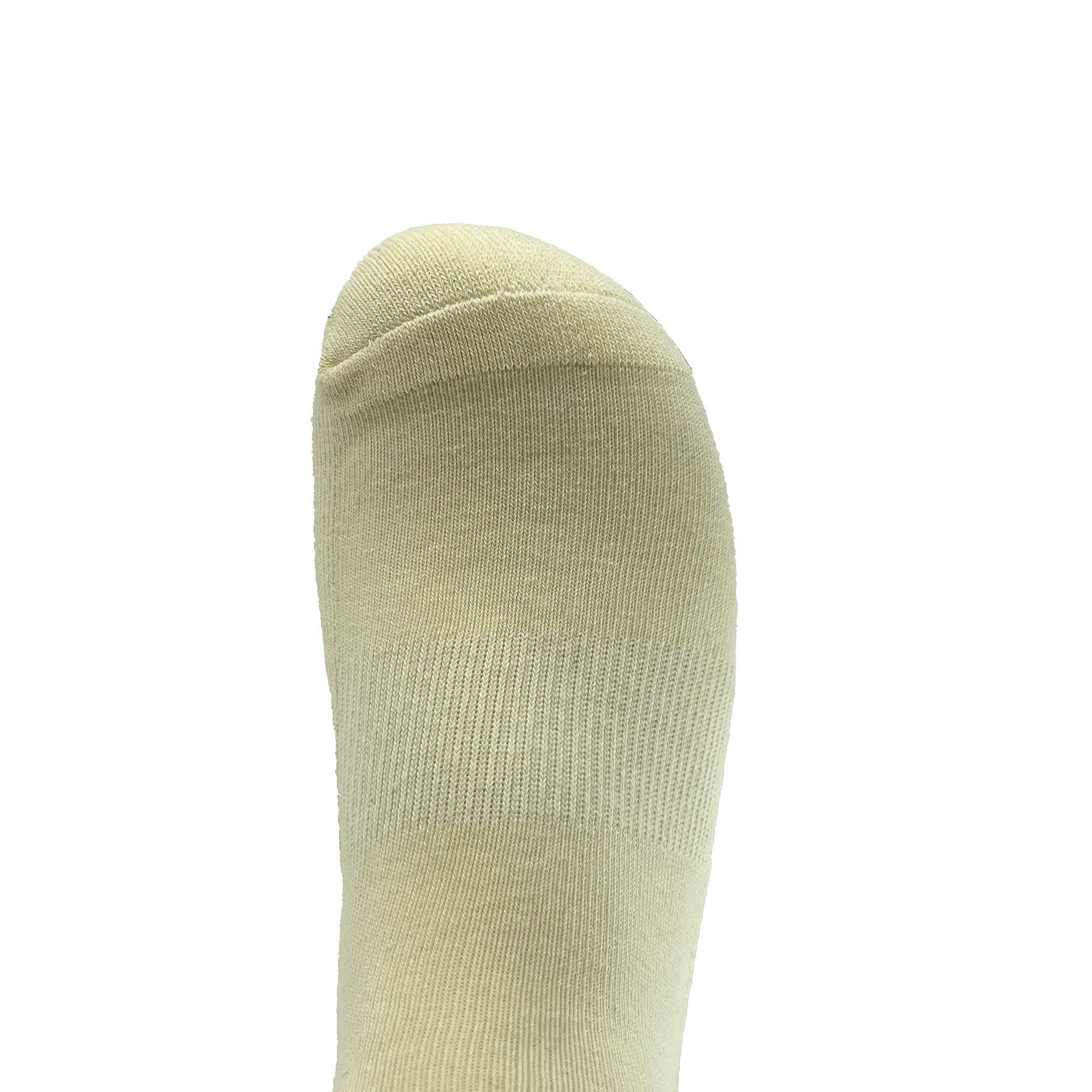 Close-up of the toe of a white Oaklandish crew sock.