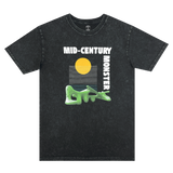Black stone-colored t-shirt with the mid-century monster graphic from Oaklands Marci Iron Works on the front chest.