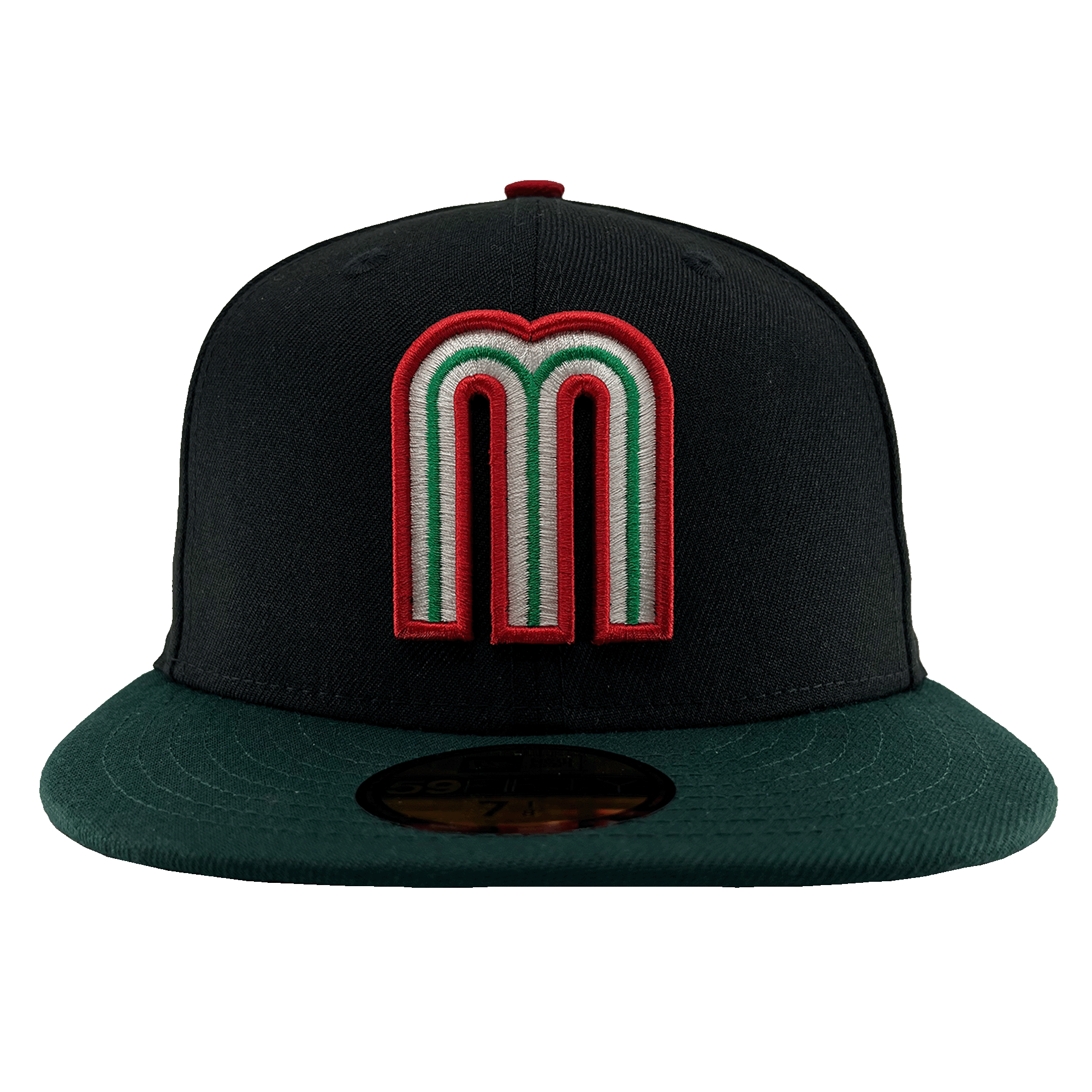Front view of New Era 5950 Black and Dark Green WBC Mexico Hat.