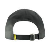 Back of charcoal grey dad hat with adjustable strapback