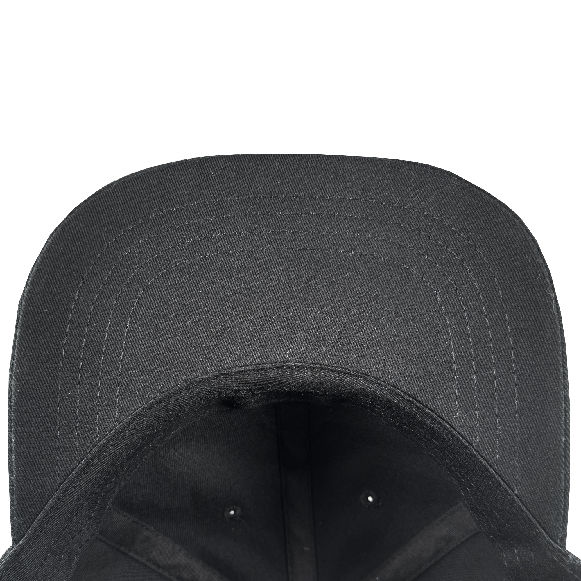 Close-up of the underside of the black Power of the People Dad Hat by Oaklandish, highlighting its curved brim, detailed stitching, and a design inspired by Black Panther legacy and social consciousness.